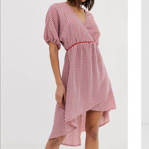 Lost Ink v neck dress with kimono sleeve in check